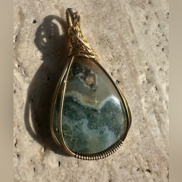Tarnish Resistant Gold Grounding Copper Moss Agate Necklace Pendant - Picture 5 of 9